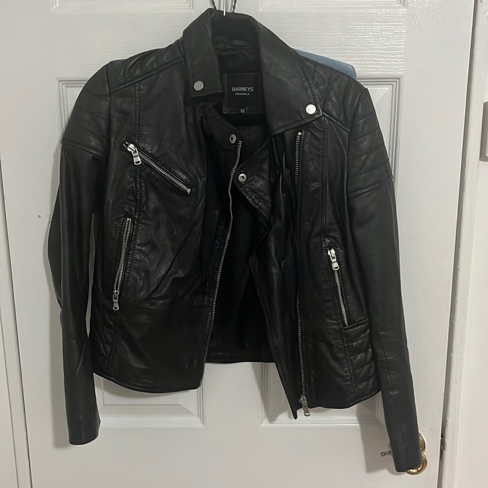 Perfect condition, never worn genuine leather jacket. Barney’s brand. Size 8